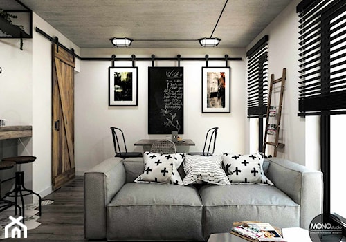 przestrzeń & faktura - Mały biały salon z jadalnią, styl vintage - zdjęcie od MONOstudio
