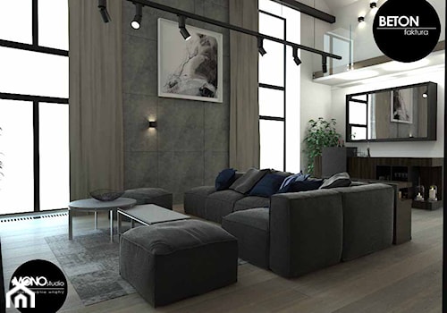 beton & faktura - Duży biały salon z antresolą, styl industrialny - zdjęcie od MONOstudio