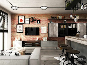 przestrzeń & faktura - Średni brązowy salon z kuchnią z jadalnią, styl vintage - zdjęcie od MONOstudio