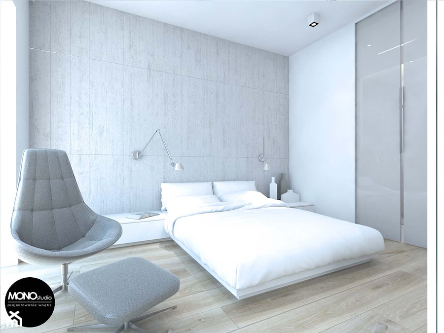 biel&minimalizm - Mała szara sypialnia, styl minimalistyczny - zdjęcie od MONOstudio