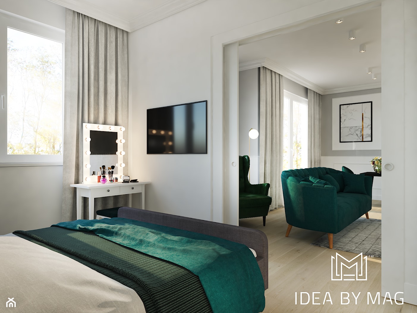 Marmur z dodatkiem koloru, połączenie idealne - Średnia biała sypialnia, styl tradycyjny - zdjęcie od Idea by Mag. - Homebook