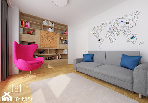 Port Praski - Średnie w osobnym pomieszczeniu z sofą białe z fotografiami na ścianie biuro, styl nowoczesny - zdjęcie od Idea by Mag.