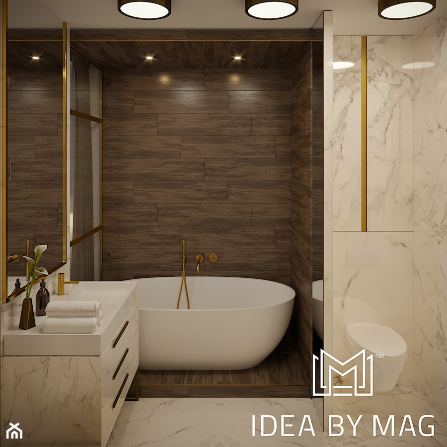 Złoto w prostej formie - Średnia bez okna łazienka, styl nowoczesny - zdjęcie od Idea by Mag.