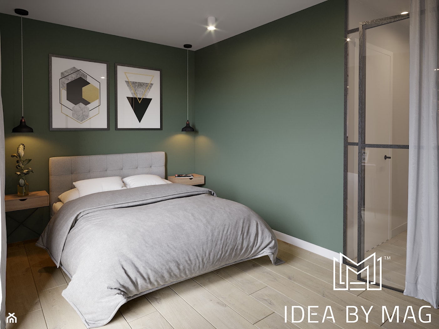 Klasyczny loft - Mała zielona sypialnia, styl industrialny - zdjęcie od Idea by Mag. - Homebook