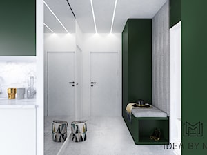 Mokotów - Średni biały butelkowa zieleń zielony hol / przedpokój, styl nowoczesny - zdjęcie od Idea by Mag.