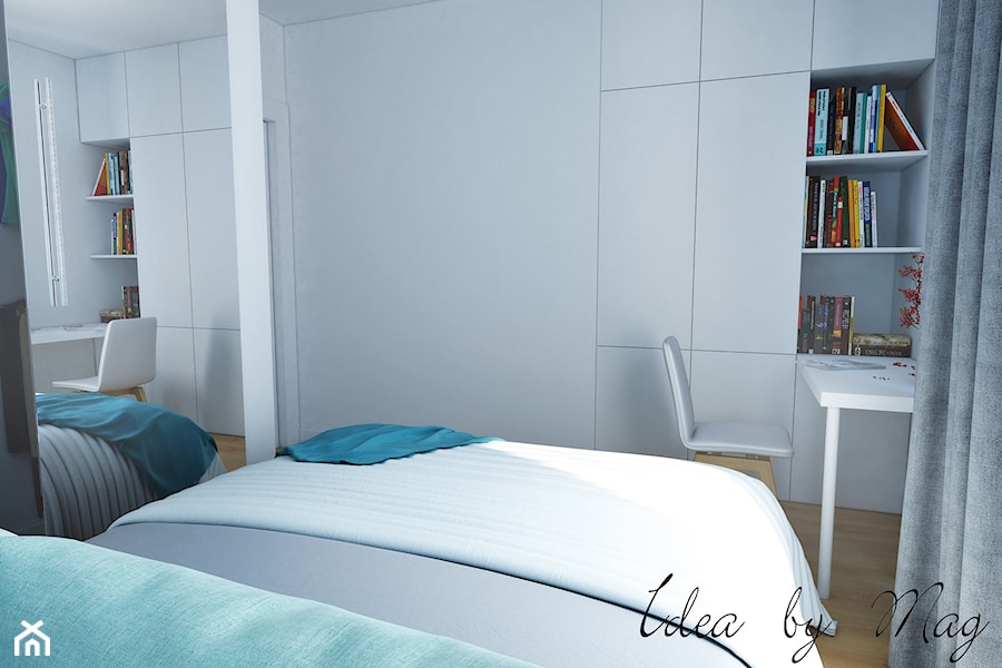 Artystyczny Żoliborz w Kolorze - Średnia biała z biurkiem sypialnia, styl nowoczesny - zdjęcie od Idea by Mag.