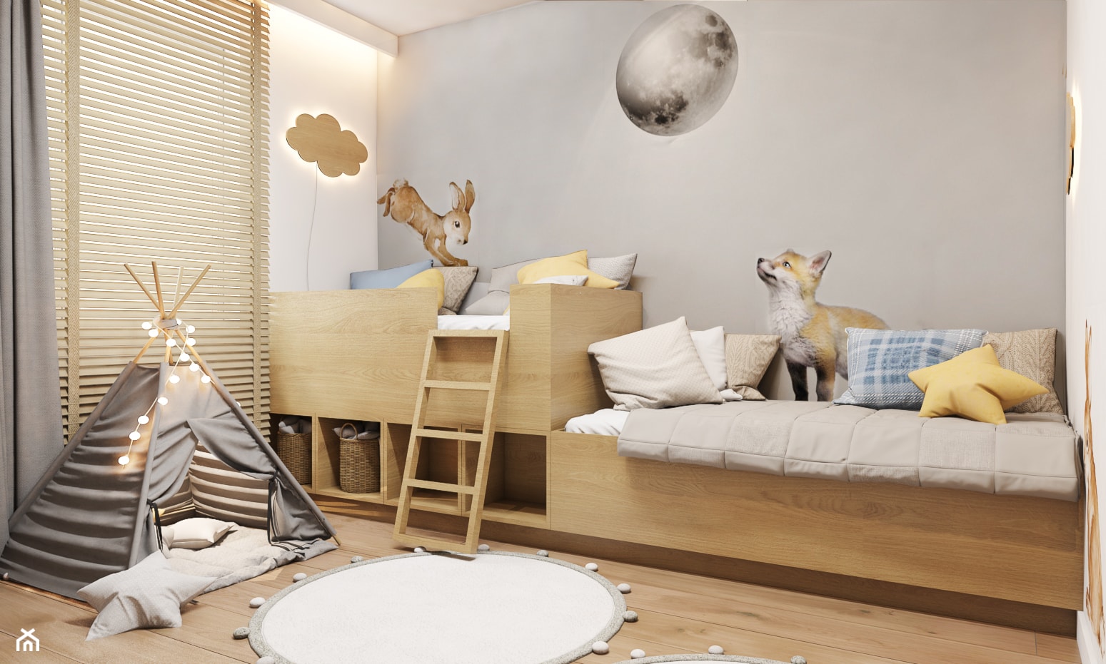 Nowoczesne przestrzenie z niebieskimi akcentami i wstawkami z drewna - Pokój dziecka, styl nowoczes ... - zdjęcie od Idea by Mag. - Homebook
