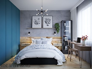 Kolorowe szaleństwo - Mała biała szara z biurkiem sypialnia, styl industrialny - zdjęcie od Idea by Mag.