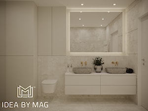 Szara elegancja - Średnia bez okna z dwoma umywalkami z punktowym oświetleniem łazienka, styl nowoczesny - zdjęcie od Idea by Mag.
