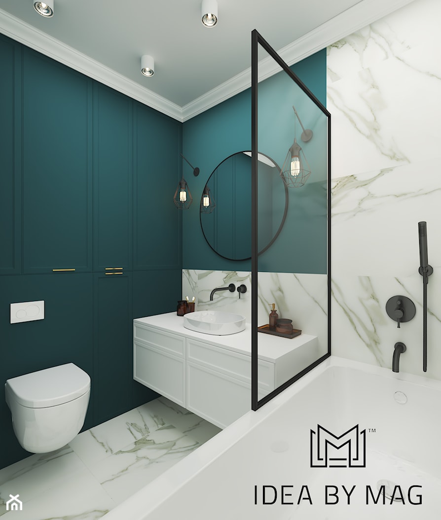 Marmur z dodatkiem koloru, połączenie idealne - Średnia bez okna z punktowym oświetleniem łazienka, styl tradycyjny - zdjęcie od Idea by Mag. - Homebook