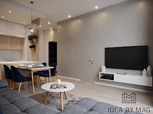 50 m2 - Średni biały szary salon z kuchnią z jadalnią, styl nowoczesny - zdjęcie od Idea by Mag.