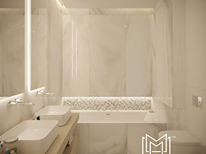Warszawski Wilanów - Średnia bez okna z lustrem z dwoma umywalkami z marmurową podłogą z punktowym oświetleniem łazienka, styl nowoczesny - zdjęcie od Idea by Mag.