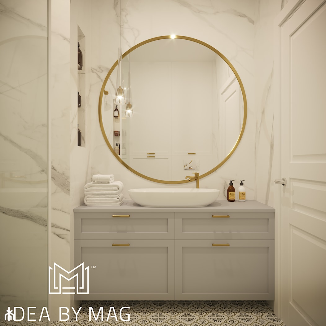 Pastelowa elegancja - Mała bez okna z lustrem z punktowym oświetleniem łazienka, styl glamour - zdjęcie od Idea by Mag. - Homebook