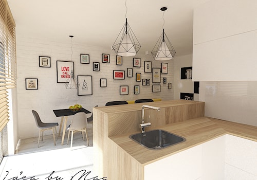 Nowoczesna wariacja. - Mała biała jadalnia w salonie w kuchni, styl nowoczesny - zdjęcie od Idea by Mag.