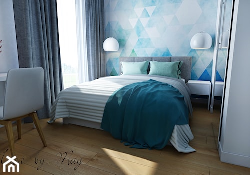 Artystyczny Żoliborz w Kolorze - Średnia biała turkusowa sypialnia, styl nowoczesny - zdjęcie od Idea by Mag.