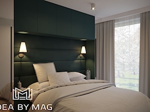 Nowoczesne wnętrze z nutą koloru - Mała biała czarna sypialnia, styl nowoczesny - zdjęcie od Idea by Mag.