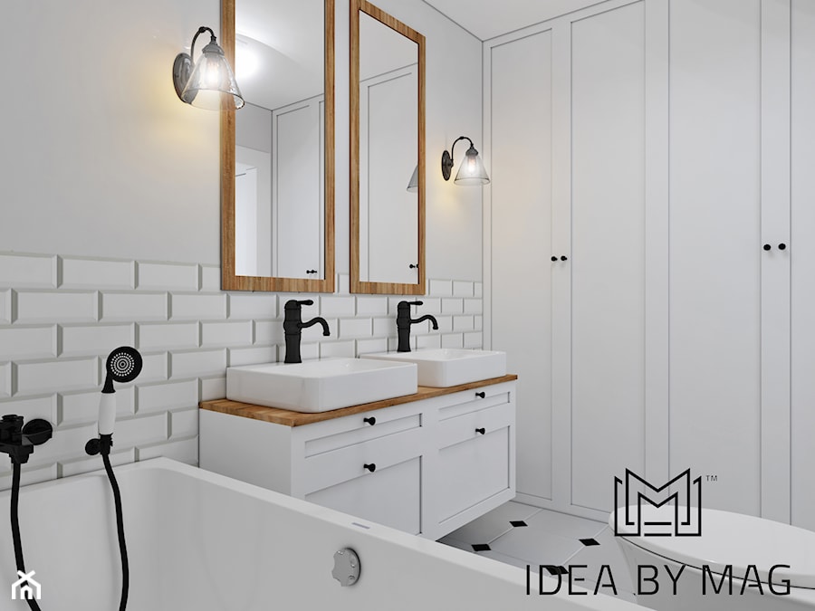 Klatka. - Średnia bez okna z dwoma umywalkami łazienka, styl prowansalski - zdjęcie od Idea by Mag.