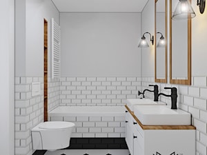 Klatka. - Średnia bez okna z lustrem z dwoma umywalkami łazienka, styl prowansalski - zdjęcie od Idea by Mag.