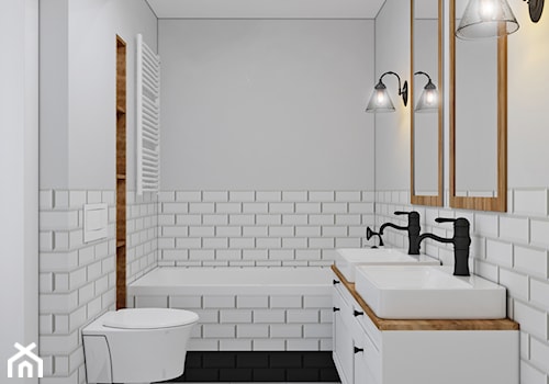 Klatka. - Średnia bez okna z lustrem z dwoma umywalkami łazienka, styl prowansalski - zdjęcie od Idea by Mag.
