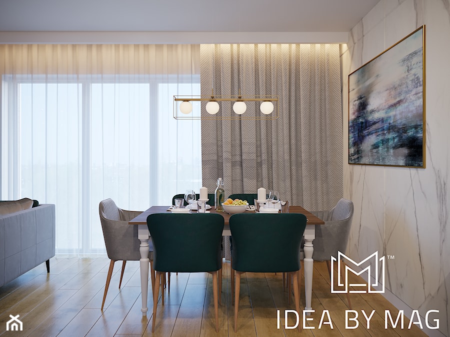 Projekt segmentu w klasycznym stylu - Średni beżowy biały salon z jadalnią, styl tradycyjny - zdjęcie od Idea by Mag.