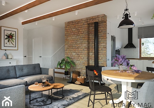 Sielski klimat - Średni biały salon z kuchnią z jadalnią, styl rustykalny - zdjęcie od Idea by Mag.