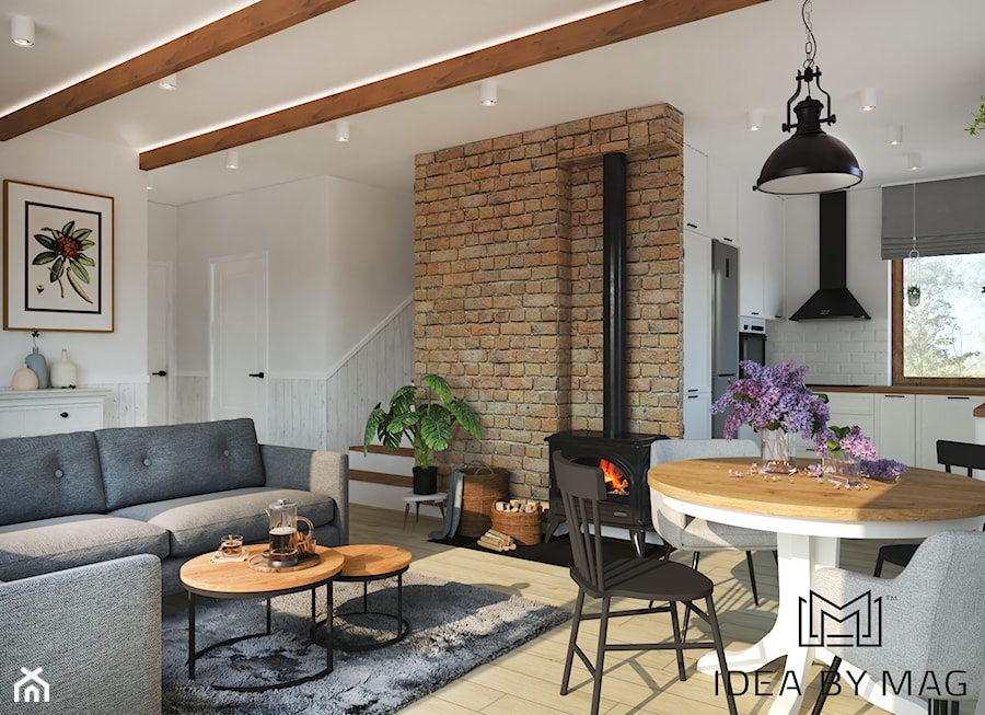 Sielski klimat - Średni biały salon z kuchnią z jadalnią, styl rustykalny - zdjęcie od Idea by Mag.