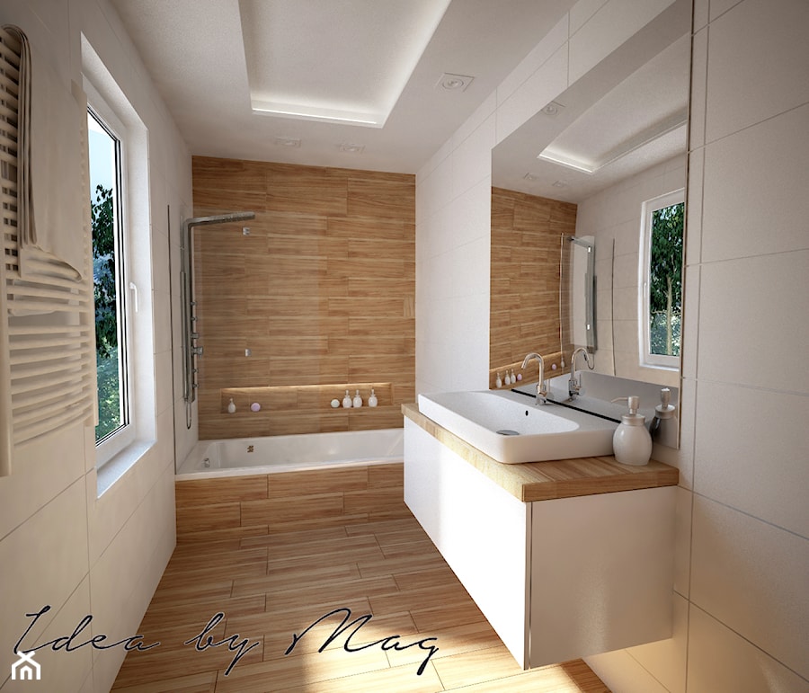 Drewniana łazienka - Łazienka, styl nowoczesny - zdjęcie od Idea by Mag.