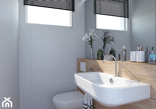 Efekt WOW - Mała z dwoma umywalkami z punktowym oświetleniem łazienka z oknem, styl nowoczesny - zdjęcie od Idea by Mag.