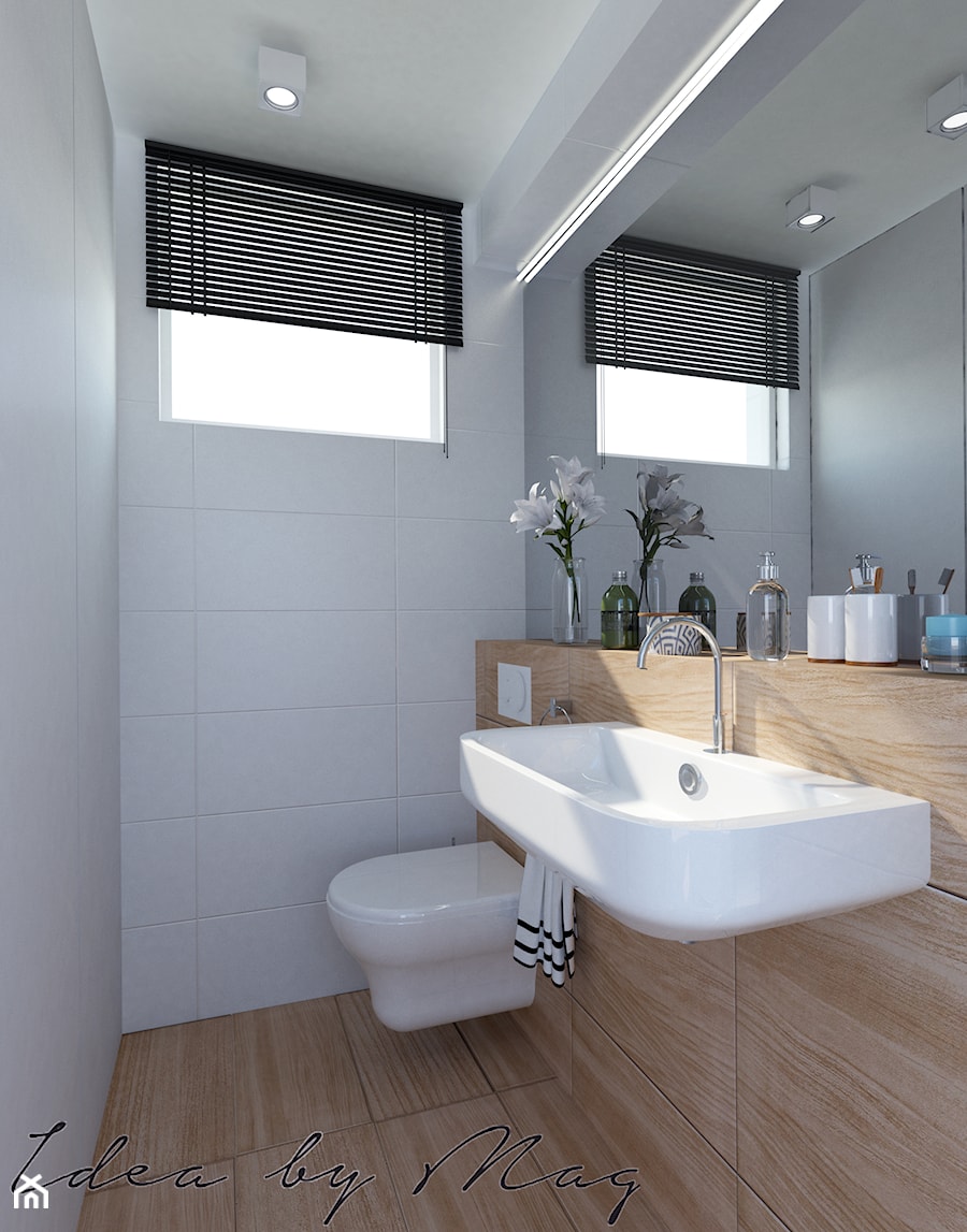 Efekt WOW - Mała z dwoma umywalkami z punktowym oświetleniem łazienka z oknem, styl nowoczesny - zdjęcie od Idea by Mag.