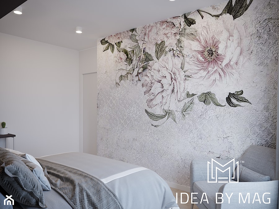 Szara elegancja - Mała biała szara sypialnia, styl nowoczesny - zdjęcie od Idea by Mag.