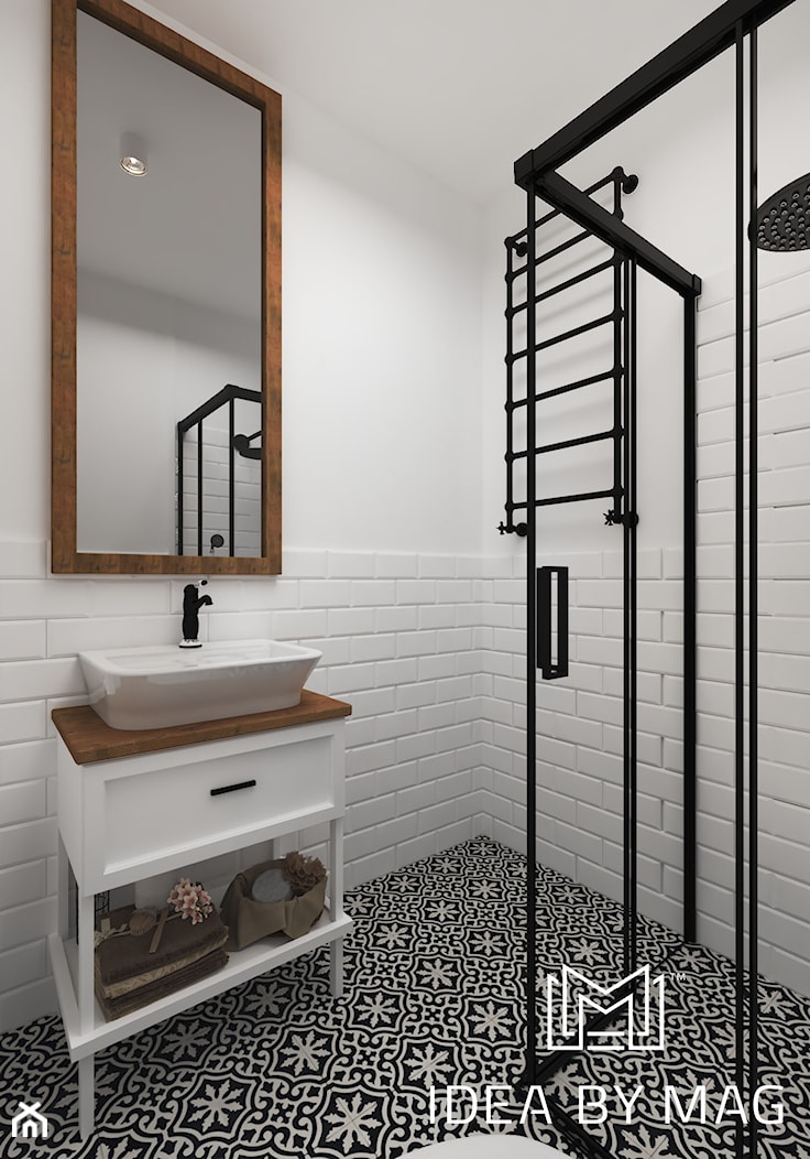 Sielski klimat - Średnia bez okna z lustrem z punktowym oświetleniem łazienka, styl rustykalny - zdjęcie od Idea by Mag. - Homebook