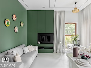 Apartament Zielona Ściana - Mały szary zielony salon z jadalnią, styl nowoczesny - zdjęcie od Idea by Mag.