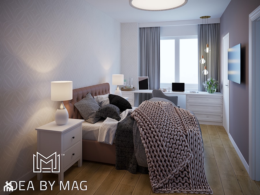 Projekt segmentu w klasycznym stylu - Średnia biała czarna z biurkiem sypialnia, styl tradycyjny - zdjęcie od Idea by Mag.