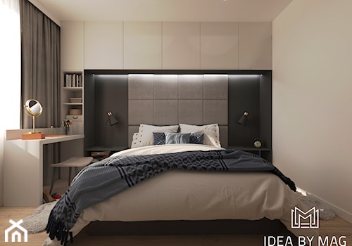 Loft w przytulnej odsłonie - Mała biała zielona sypialnia, styl industrialny - zdjęcie od Idea by Mag.