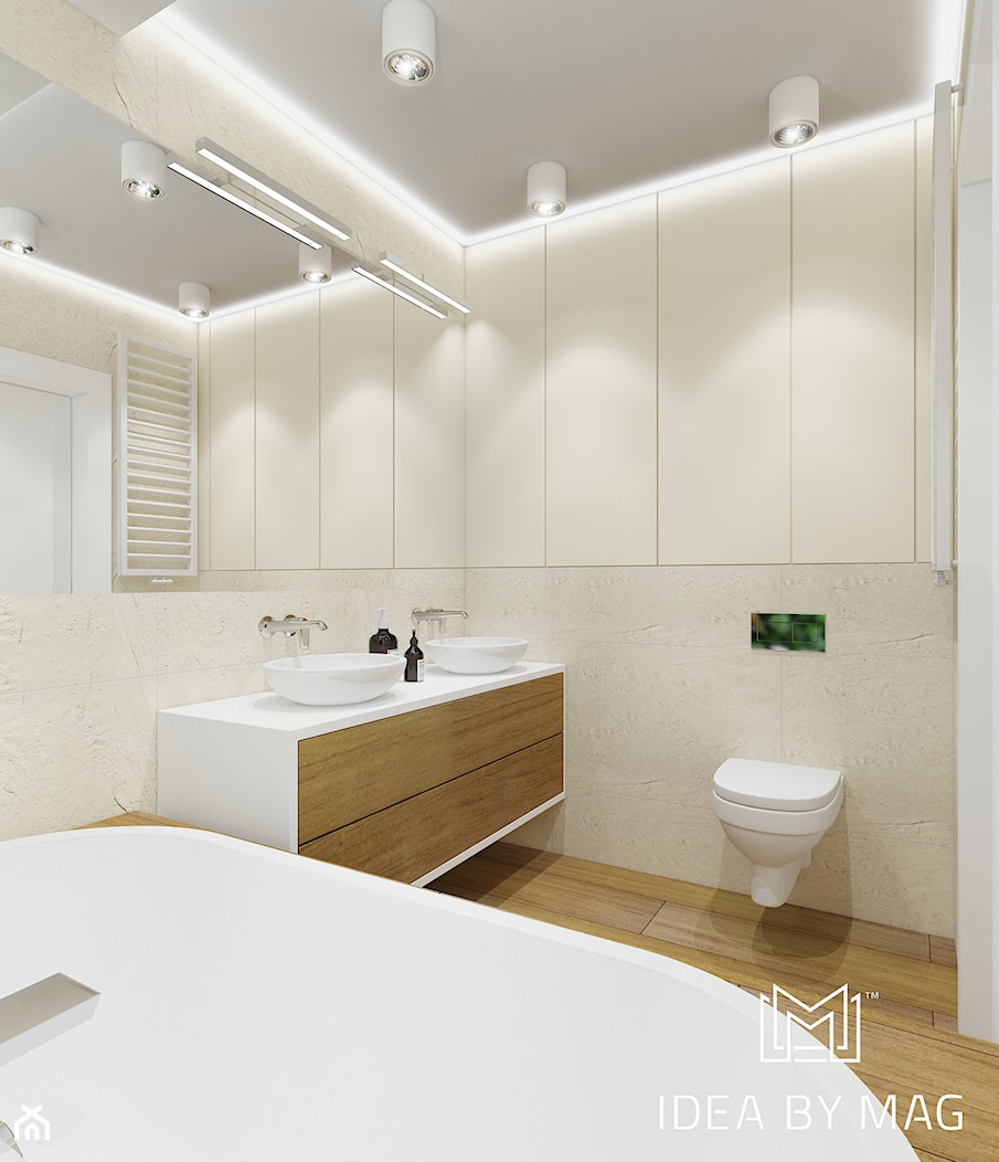 Port Praski - Średnia bez okna z lustrem z dwoma umywalkami z punktowym oświetleniem łazienka, styl nowoczesny - zdjęcie od Idea by Mag. - Homebook