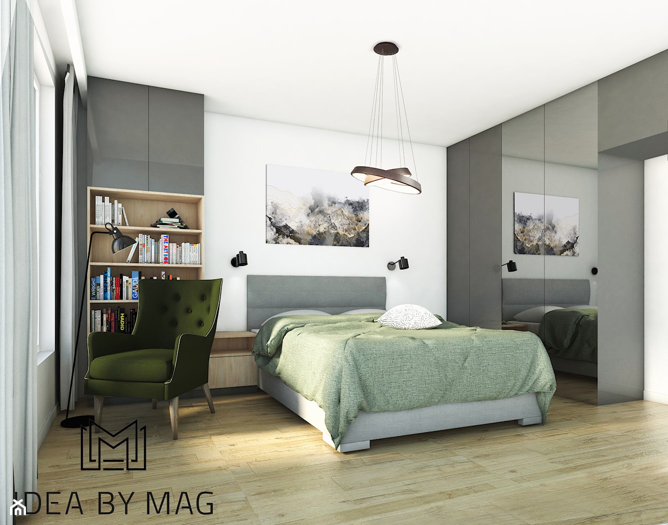 2+2 - Średnia biała szara sypialnia, styl skandynawski - zdjęcie od Idea by Mag. - Homebook