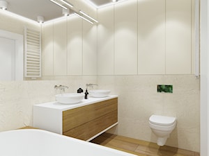 Port Praski - Średnia bez okna z lustrem z dwoma umywalkami z punktowym oświetleniem łazienka, styl nowoczesny - zdjęcie od Idea by Mag.