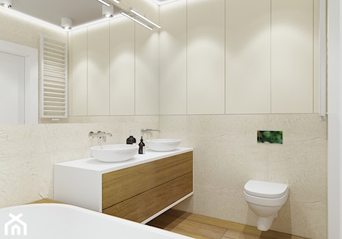 Port Praski - Średnia bez okna z lustrem z dwoma umywalkami z punktowym oświetleniem łazienka, styl nowoczesny - zdjęcie od Idea by Mag.