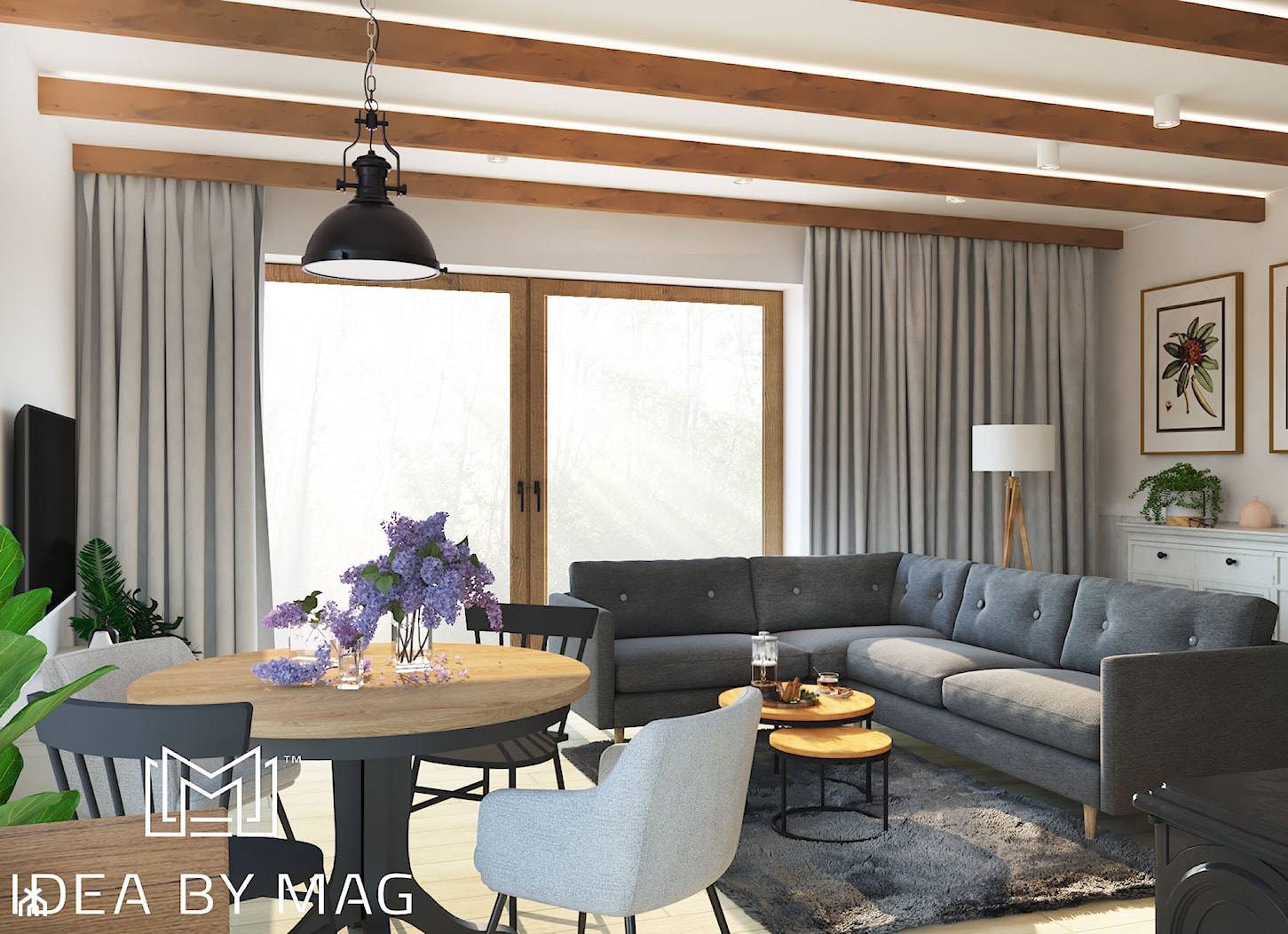 Sielski klimat - Średni biały salon z jadalnią, styl rustykalny - zdjęcie od Idea by Mag. - Homebook
