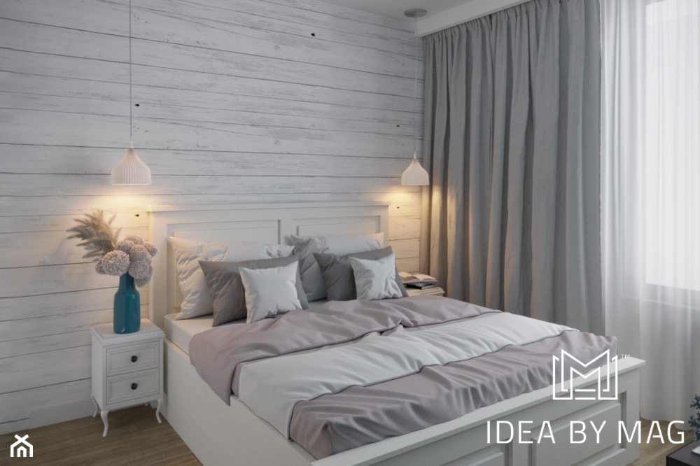Skandynawskie wnętrze ze szczyptą koloru - Mała biała sypialnia, styl skandynawski - zdjęcie od Idea by Mag. - Homebook