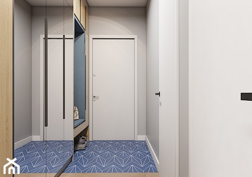 Nowoczesne przestrzenie z niebieskimi akcentami i wstawkami z drewna - Hol / przedpokój, styl nowoczesny - zdjęcie od Idea by Mag.
