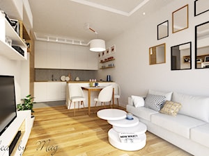Kobiece mieszkanie. - Mały biały salon z kuchnią z jadalnią, styl tradycyjny - zdjęcie od Idea by Mag.