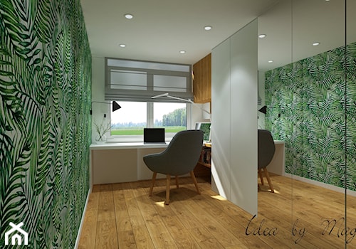 Metamorfoza Pruszków. - Małe w osobnym pomieszczeniu z zabudowanym biurkiem zielone biuro, styl nowoczesny - zdjęcie od Idea by Mag.