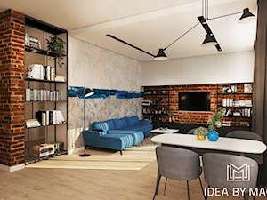 Loft w przytulnej odsłonie - Średni biały szary salon z jadalnią z bibiloteczką, styl industrialny - zdjęcie od Idea by Mag.