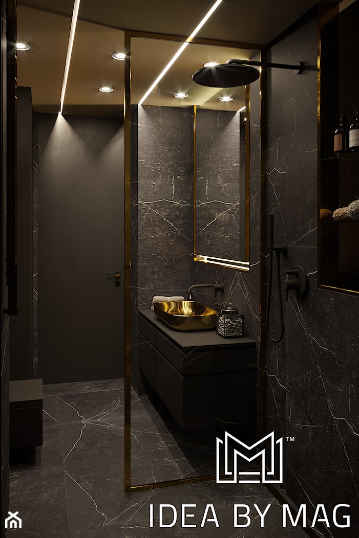 Złoto w prostej formie - Średnia bez okna z punktowym oświetleniem łazienka, styl nowoczesny - zdjęcie od Idea by Mag. - Homebook