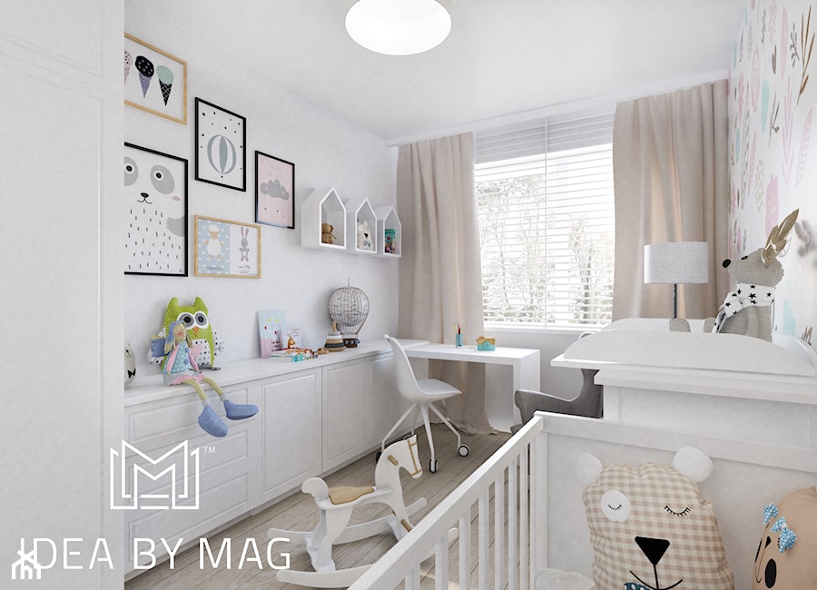 Nadmorskie klimaty - Średni biały pokój dziecka dla niemowlaka dla chłopca dla dziewczynki, styl skandynawski - zdjęcie od Idea by Mag.