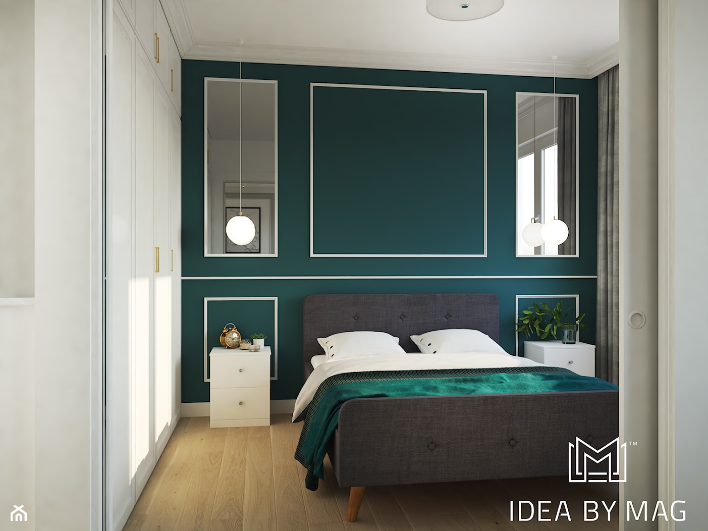 Marmur z dodatkiem koloru, połączenie idealne - Średnia biała niebieska sypialnia, styl tradycyjny - zdjęcie od Idea by Mag. - Homebook