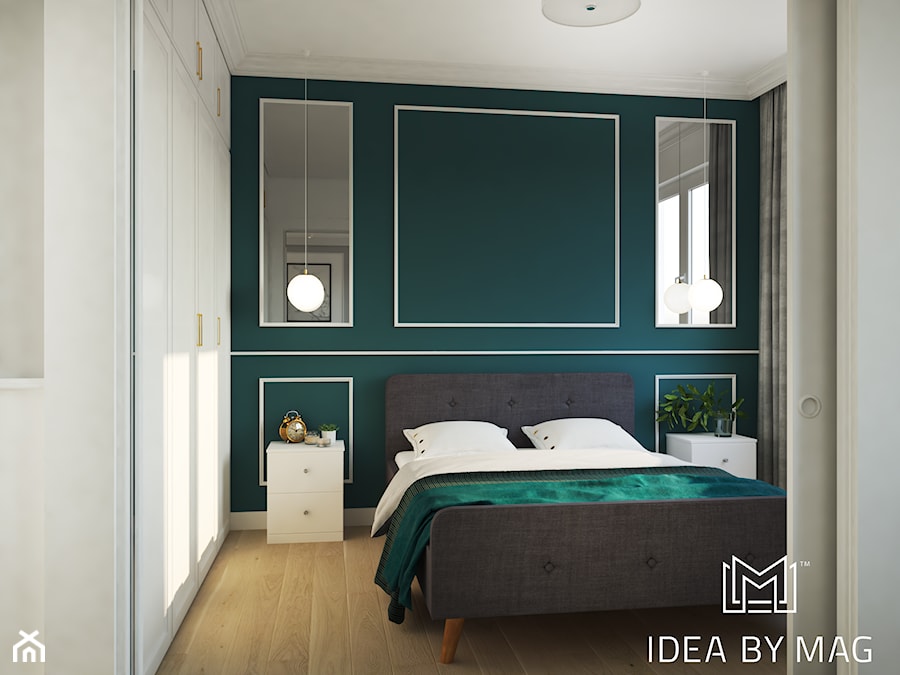 Marmur z dodatkiem koloru, połączenie idealne - Średnia biała niebieska sypialnia, styl tradycyjny - zdjęcie od Idea by Mag.