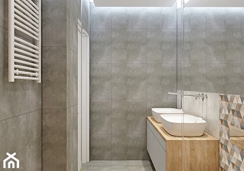 Warszawskie Szczęśliwice - Średnia bez okna z dwoma umywalkami z punktowym oświetleniem łazienka, styl nowoczesny - zdjęcie od Idea by Mag.