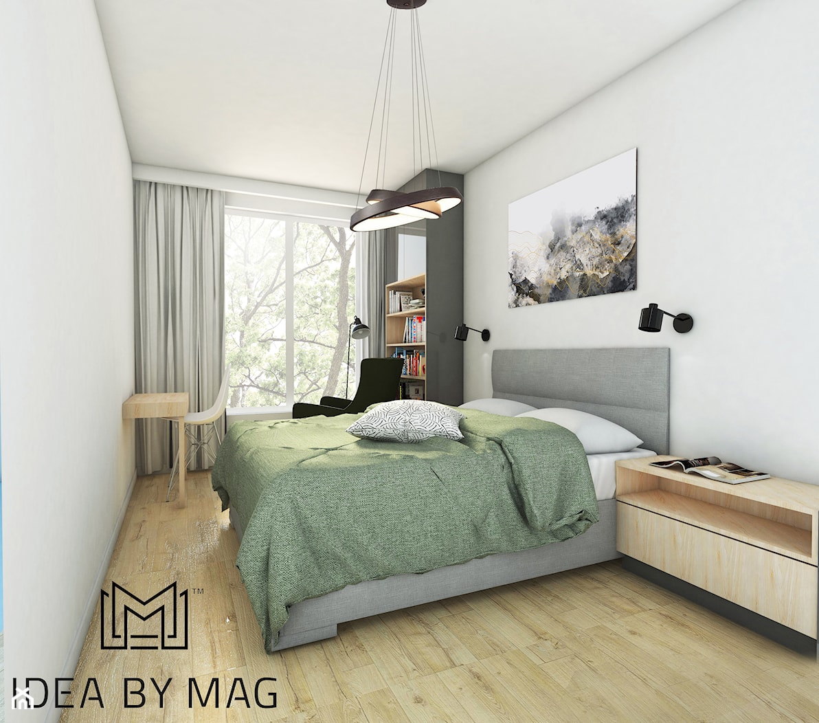 2+2 - Średnia biała z biurkiem sypialnia, styl skandynawski - zdjęcie od Idea by Mag. - Homebook
